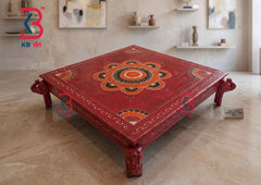Handcrafted Wooden Elephant Chowki - Traditional Rajasthani Bajot / Pedestal Stand | KB ART (Copy)