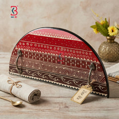 KB ART Wooden Semi Circle Tray - Close-Up of Hand-Carved Artisan Texture - Handcrafted Wooden Decor Jodhpur