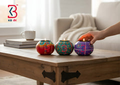 KB ART Wooden Round Oval Tlight Candle Set - Styled Display in Home Interior Setting - Handcrafted Wooden Decor Jodhpur