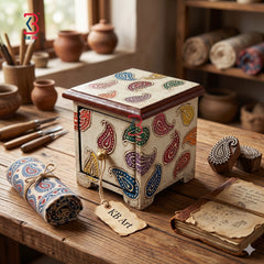 KB ART Wooden Single Drawer Box - Close-Up of Hand-Carved Artisan Texture - Handcrafted Wooden Decor Jodhpur