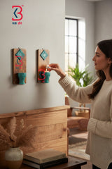 KB ART Wooden Small Carved Wall Shelf Rectangle - Styled Display in Home Interior Setting - Handcrafted Wooden Decor Jodhpur