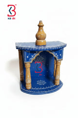 KB ART Wooden Small Temple - Front View of Handcrafted Detailing - Handcrafted Wooden Decor Jodhpur