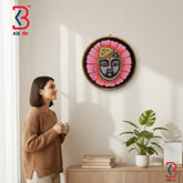 Handcrafted Wooden Wall Plate (12 Inches) | Traditional Rajasthani Hand-Painted Nathdwara Shrinathji Face in Pink Lotus Pichwai Wall Decor Panel