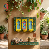KB ART Triple Jharokha Wooden Wall Shelf - Close-Up of Hand-Carved Artisan Texture - Handcrafted Wooden Decor Jodhpur