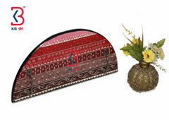 KB ART Wooden Semi Circle Tray - Front View of Handcrafted Detailing - Handcrafted Wooden Decor Jodhpur
