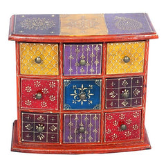 KB ART Wooden 9 Drawer Mdf Almirah Box Red - Side Angle Showing Finish and Craftsmanship - Handcrafted Wooden Decor Jodhpur