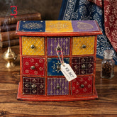 KB ART Wooden 9 Drawer Mdf Almirah Box Red - Front View of Handcrafted Detailing - Handcrafted Wooden Decor Jodhpur