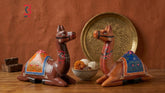 KB ART Sitting Wooden Camels Set Hand Painted Decorative Animal Figurines - Front View of Handcrafted Detailing - Handcrafted Wooden Decor Jodhpur