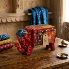 KB ART Wooden Elephant Box - Side Angle Showing Finish and Craftsmanship - Handcrafted Wooden Decor Jodhpur