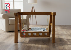 KB ART Wooden Mini Swing Stand - Close-Up of Hand-Carved Artisan Texture - Handcrafted Wooden Decor Jodhpur