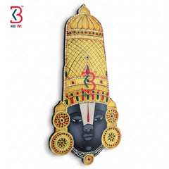 KB ART Tirupati Balaji Face Mdf Wall Hanging - Close-Up of Hand-Carved Artisan Texture - Handcrafted Wooden Decor Jodhpur