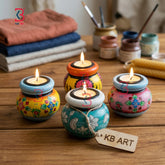 KB ART Wooden Round Matki Tlight Holder - Side Angle Showing Finish and Craftsmanship - Handcrafted Wooden Decor Jodhpur