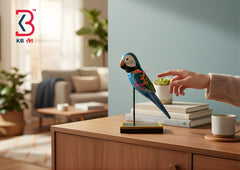 KB ART Blue Macaw Wooden Figurine - Styled Display in Home Interior Setting - Handcrafted Wooden Decor Jodhpur