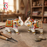 KB ART Elephant Wooden Tlight Holder Set - Close-Up of Hand-Carved Artisan Texture - Handcrafted Wooden Decor Jodhpur