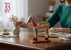 KB ART White Royal Horse Figurine - Styled Display in Home Interior Setting - Handcrafted Wooden Decor Jodhpur