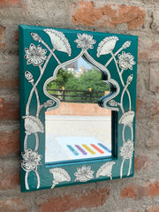 KB ART Teal Lotus Jharokha Mirror - Back View Highlighting Build Quality - Handcrafted Wooden Decor Jodhpur