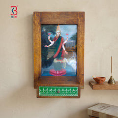 KB ART Laxmi Ji Photo Shelf - Close-Up of Hand-Carved Artisan Texture - Handcrafted Wooden Decor Jodhpur