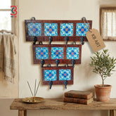 KB ART Hand-Painted Ceramic Tile Wooden Wall Hooks and Key Holder Set of 4 – Handcrafted Rajasthani Entryway Organizer Decor