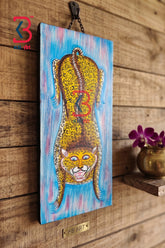 KB ART Leopard Pichwai Wall Painting - Front View of Handcrafted Detailing - Handcrafted Wooden Decor Jodhpur