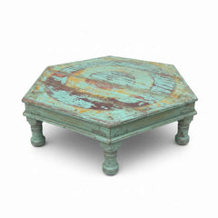 Antique Hand-Carved Wooden Hexagon Bajot, Style I
