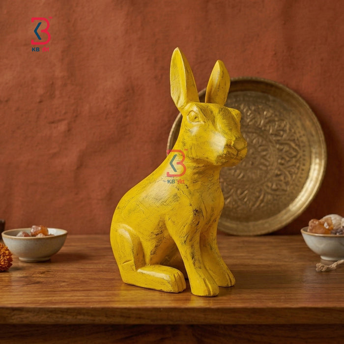 KB ART Wooden Rabbit Figurine - Styled Display in Home Interior Setting - Handcrafted Wooden Decor Jodhpur