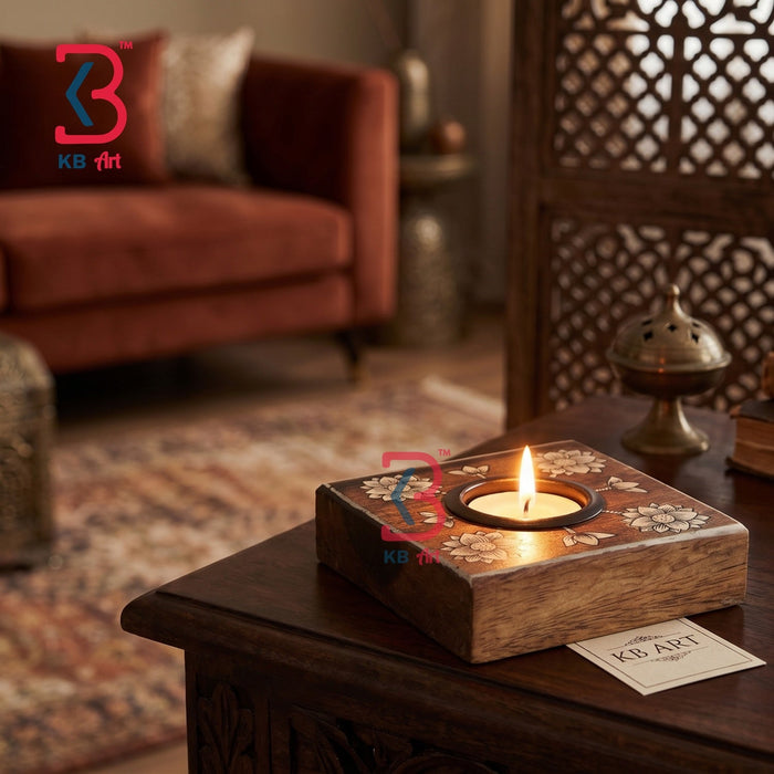 The Zen Corner - handcrafted wooden lotus tealight holder for calm, mindful home decor
