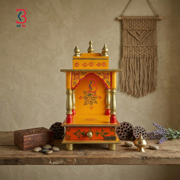KB ART Wooden Small 8x8x16inches Temple - Close-Up of Hand-Carved Artisan Texture - Handcrafted Wooden Decor Jodhpur