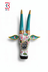 KB ART Shrinathji Pichwai Hand Painted Wooden Cow - Front View of Handcrafted Detailing - Handcrafted Wooden Decor Jodhpur