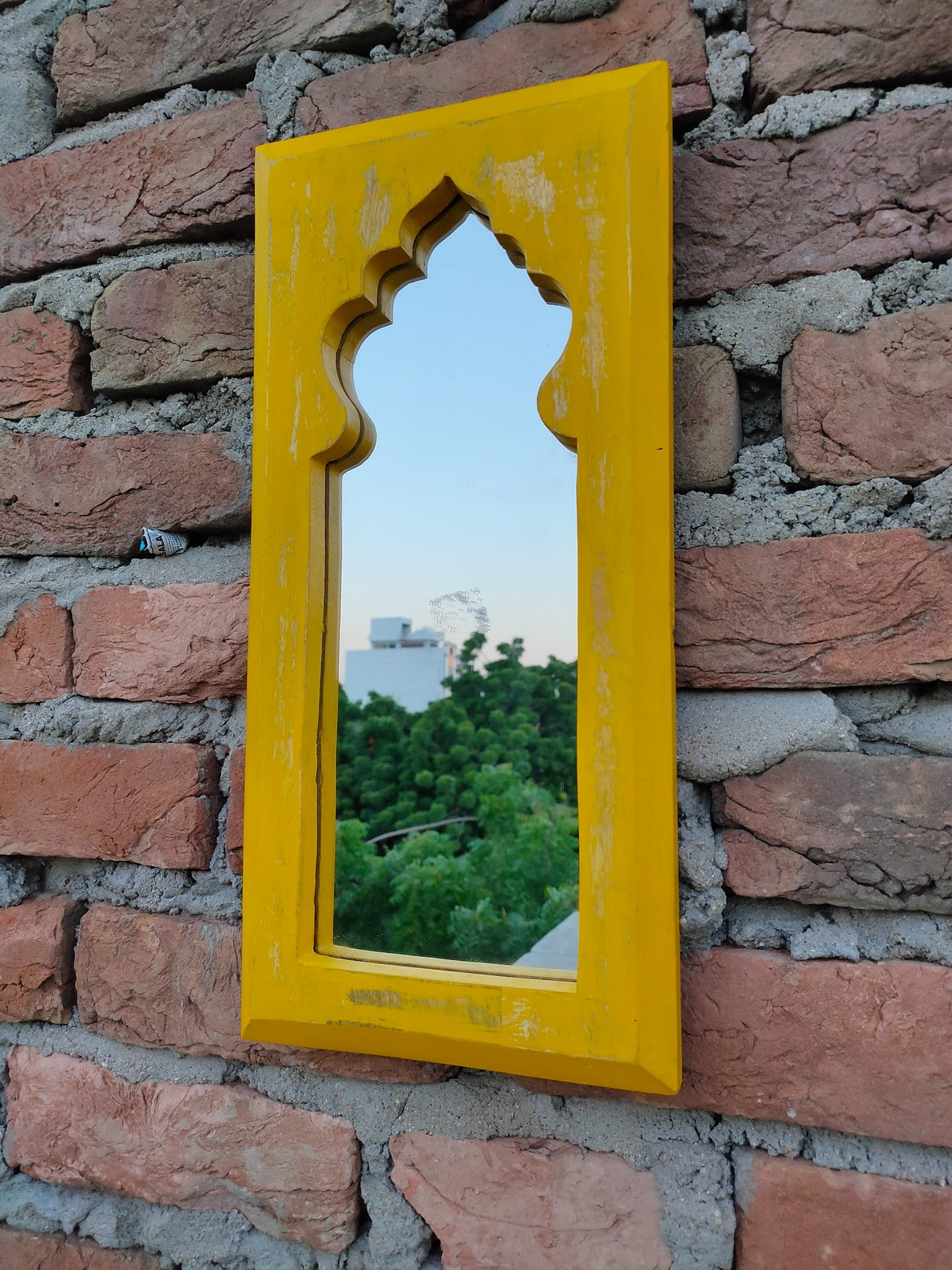 KB ART 17x8 Inch Arch Design Wooden Distressed Wal - Back View Highlighting Build Quality - Handcrafted Wooden Decor Jodhpur