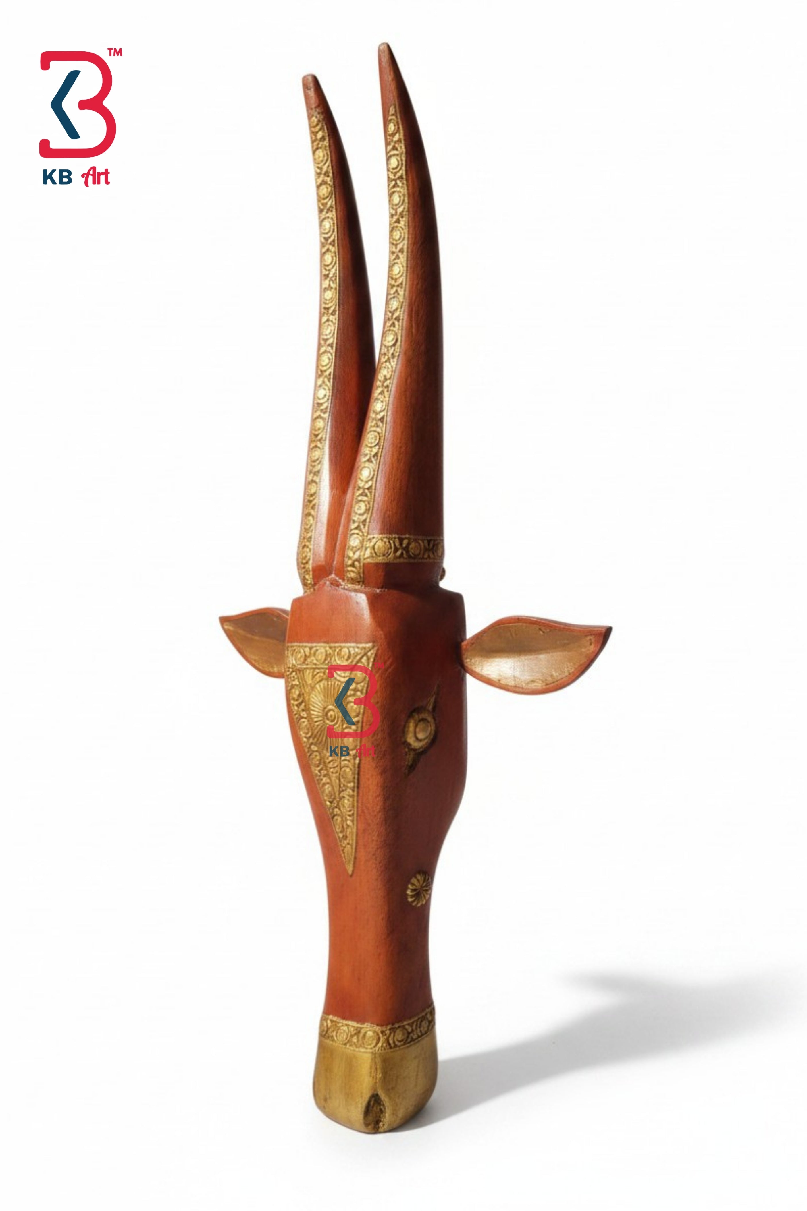 KB ART Wooden Nandi Bull Head Brass Fitted - Styled Display in Home Interior Setting - Handcrafted Wooden Decor Jodhpur
