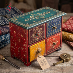 KB ART Wooden 4 Drawer Mdf Box - Styled Display in Home Interior Setting - Handcrafted Wooden Decor Jodhpur