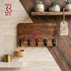 KB ART Brown Polished Coat Hanger - Front View of Handcrafted Detailing - Handcrafted Wooden Decor Jodhpur