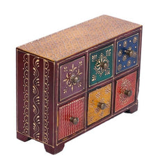 KB ART 6 Drawer Mdf Organizer - Side Angle Showing Finish and Craftsmanship - Handcrafted Wooden Decor Jodhpur