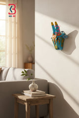 KB ART 6 Inch Hand Carved Wooden Cow Mask Floral - Styled Display in Home Interior Setting - Handcrafted Wooden Decor Jodhpur