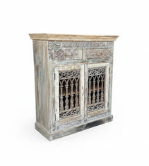 Distressed Plank Wardrobe - close-up detail of hand-carved solid wood finish and joinery, KBART SKU KBART-1030