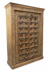 Old Haveli Reclaimed Wardrobe - close-up detail of hand-carved reclaimed wood finish and joinery, KBART SKU KBART-1066