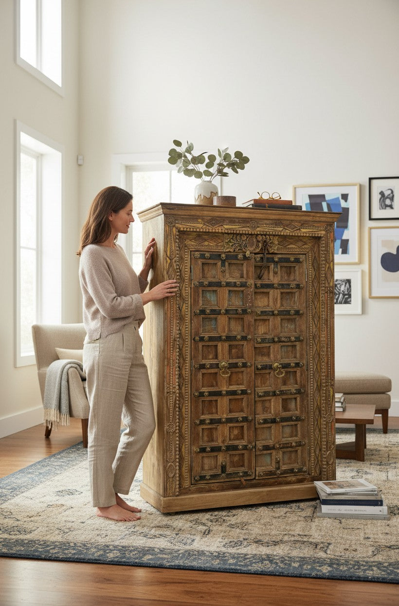 Old Haveli Reclaimed Wardrobe - genuine handcrafted reclaimed wood india antique furniture, KBART SKU KBART-1066, front view