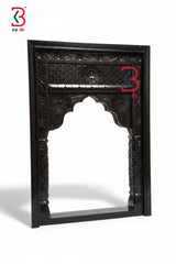 KB ART Jharokha Mirror Dark Brown - Close-Up of Hand-Carved Artisan Texture - Handcrafted Wooden Decor Jodhpur