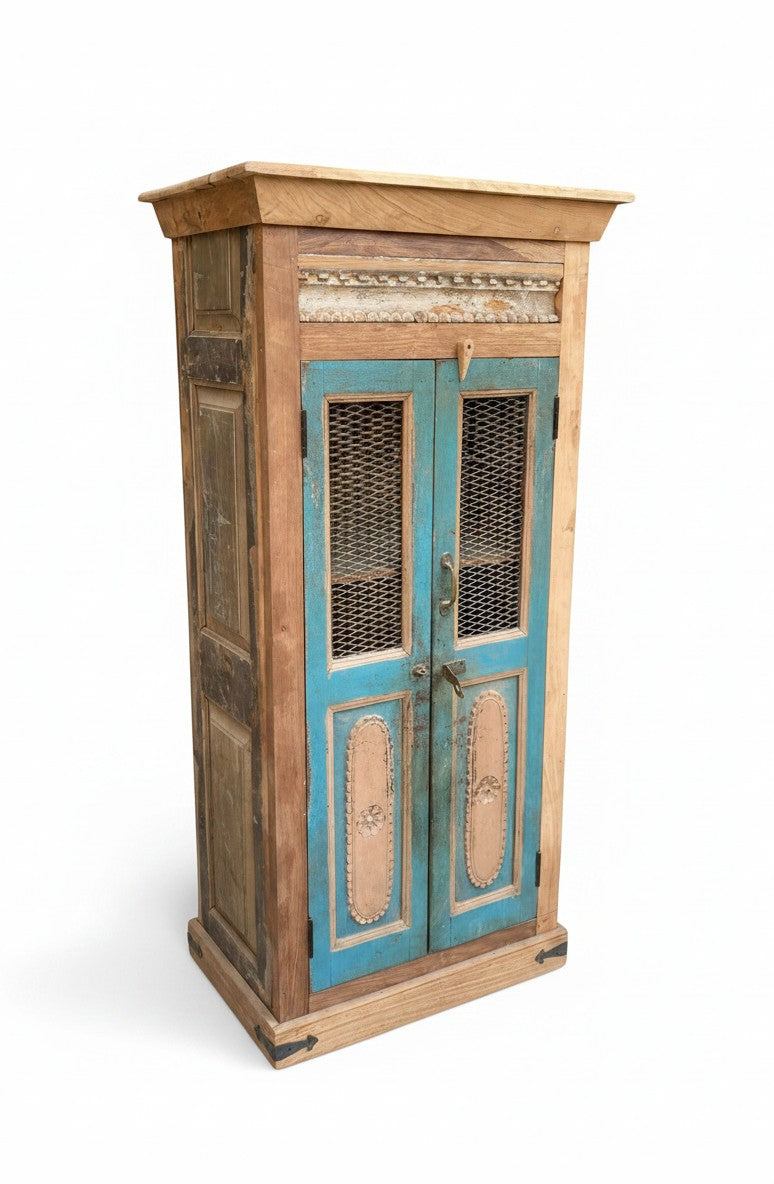 Antique Indian Lattice Work Wardrobe - genuine handcrafted solid wood india antique furniture, KBART SKU KBART-1005, front view