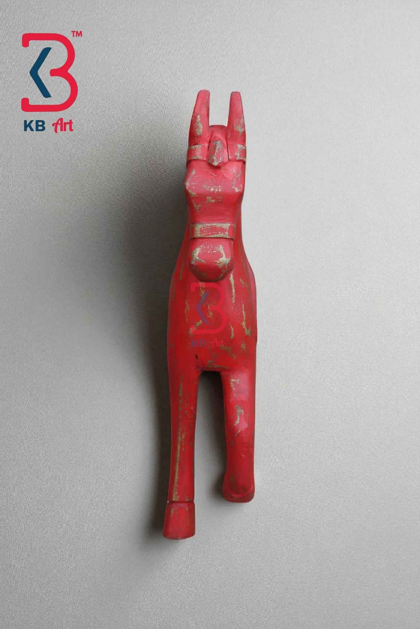 KB ART Rustic Wooden Horse Wall Decor - 16-Inch Orange Distressed Horse Head Wall Hanging with Golden Touch | Handcrafted Vintage-Style Rustic Indian Home Decor