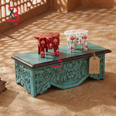 KB ART Wooden Artisan Carved Curiosity Wall Shelf Teal - Styled Display in Home Interior Setting - Handcrafted Wooden Decor Jodhpur