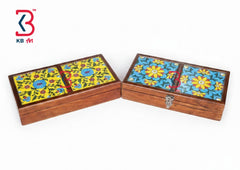 KB ART Handcrafted Wooden Tile Box with Hand-Painted Ceramic Detailing – Jodhpur Decorative Storage Piece