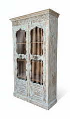 Vintage Carved Teak Almirah - close-up detail of hand-carved teak wood finish and joinery, KBART SKU KBART-1094