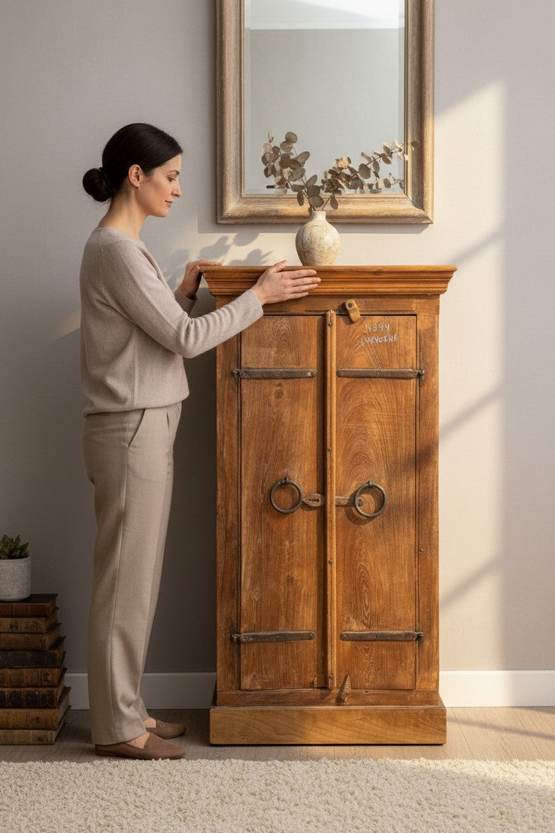 Heavy Grain Wood Wardrobe - genuine handcrafted solid wood india antique furniture, KBART SKU KBART-1054, front view
