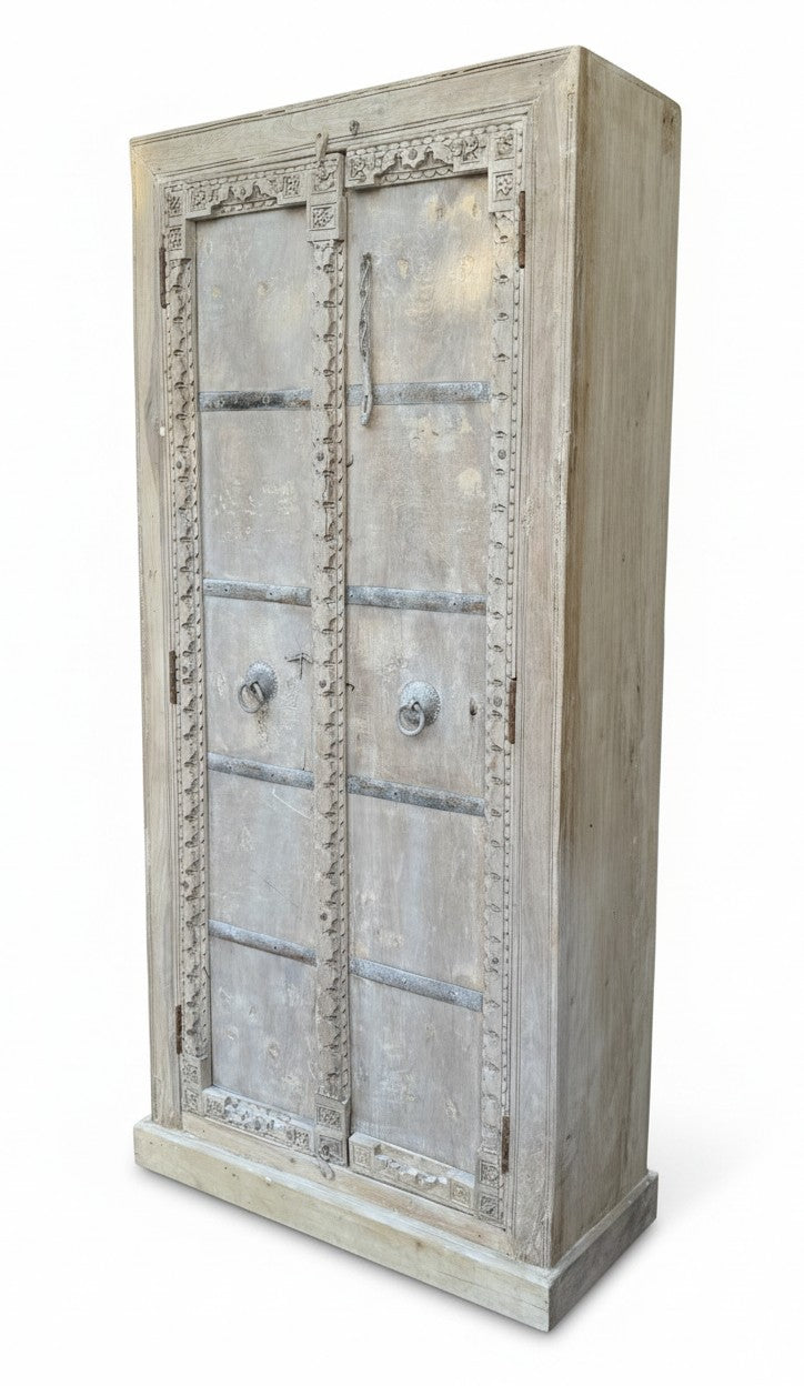Sheesham Wood Indian Almirah - close-up detail of hand-carved sheesham wood finish and joinery, KBART SKU KBART-1079
