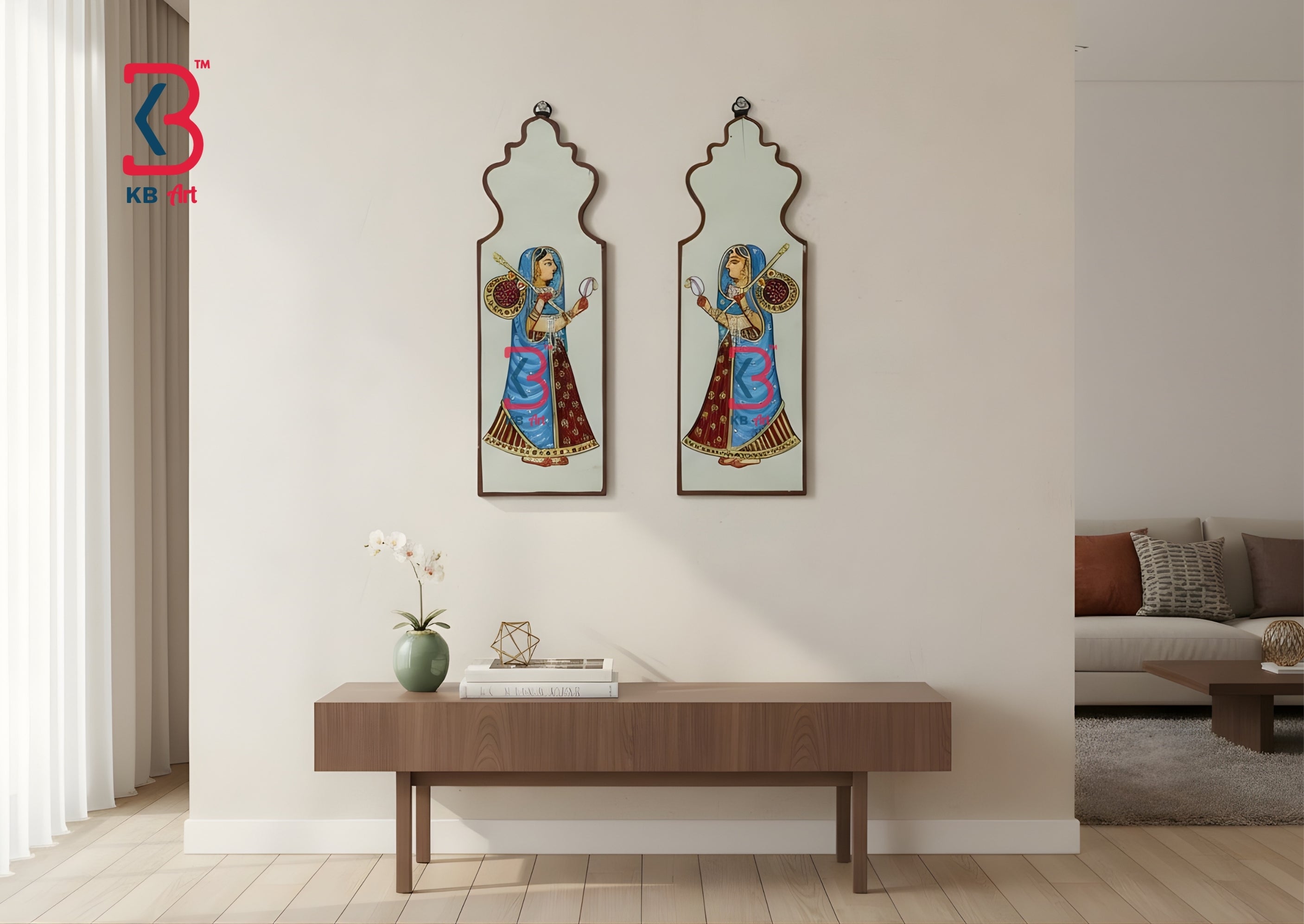 KB ART Jharokha Type Wall Plates Ladies - Close-Up of Hand-Carved Artisan Texture - Handcrafted Wooden Decor Jodhpur