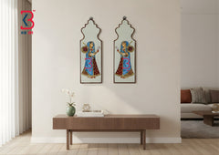 KB ART Jharokha Type Wall Plates Ladies - Close-Up of Hand-Carved Artisan Texture - Handcrafted Wooden Decor Jodhpur