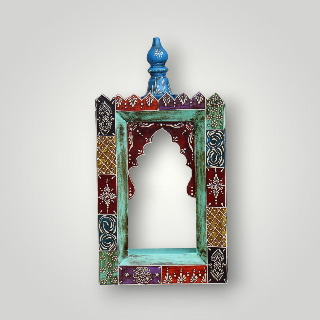KB ART Handpainted Wooden Temple Wall Decor –  Multicolor Amboz Work Antique Look Handcarved Wall Hanging Mandir