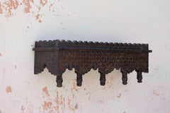 KB ART Dark Brown Scalloped Wall Shelf - Side Angle Showing Finish and Craftsmanship - Handcrafted Wooden Decor Jodhpur