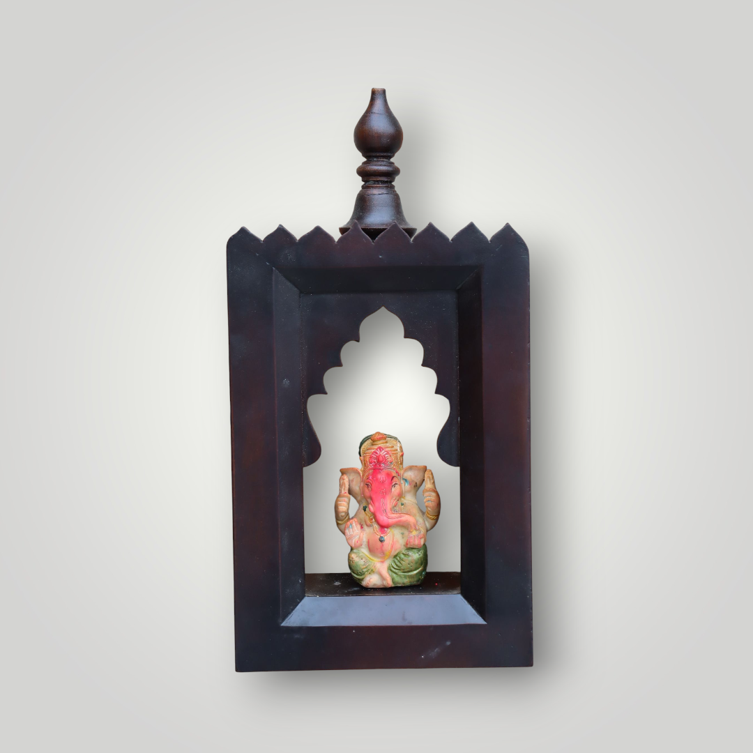 "KB ART Handcarved Wooden Temple Wall Decor  – Brown Polished Antique Look Wall Hanging Mandir" - KB ART